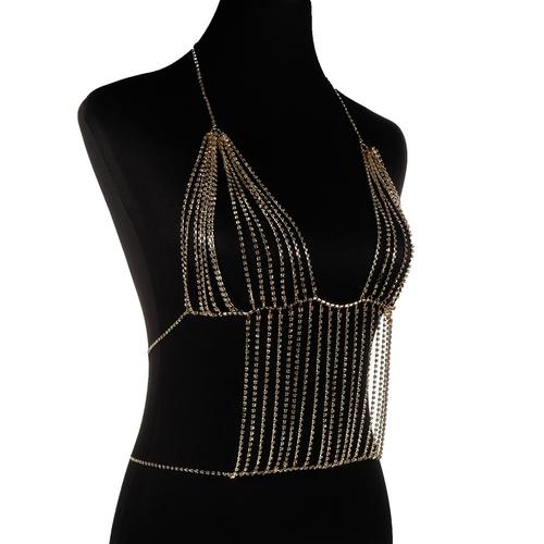 新款金属镶钻胸链 女性感舞会表演服装配饰身体链项链